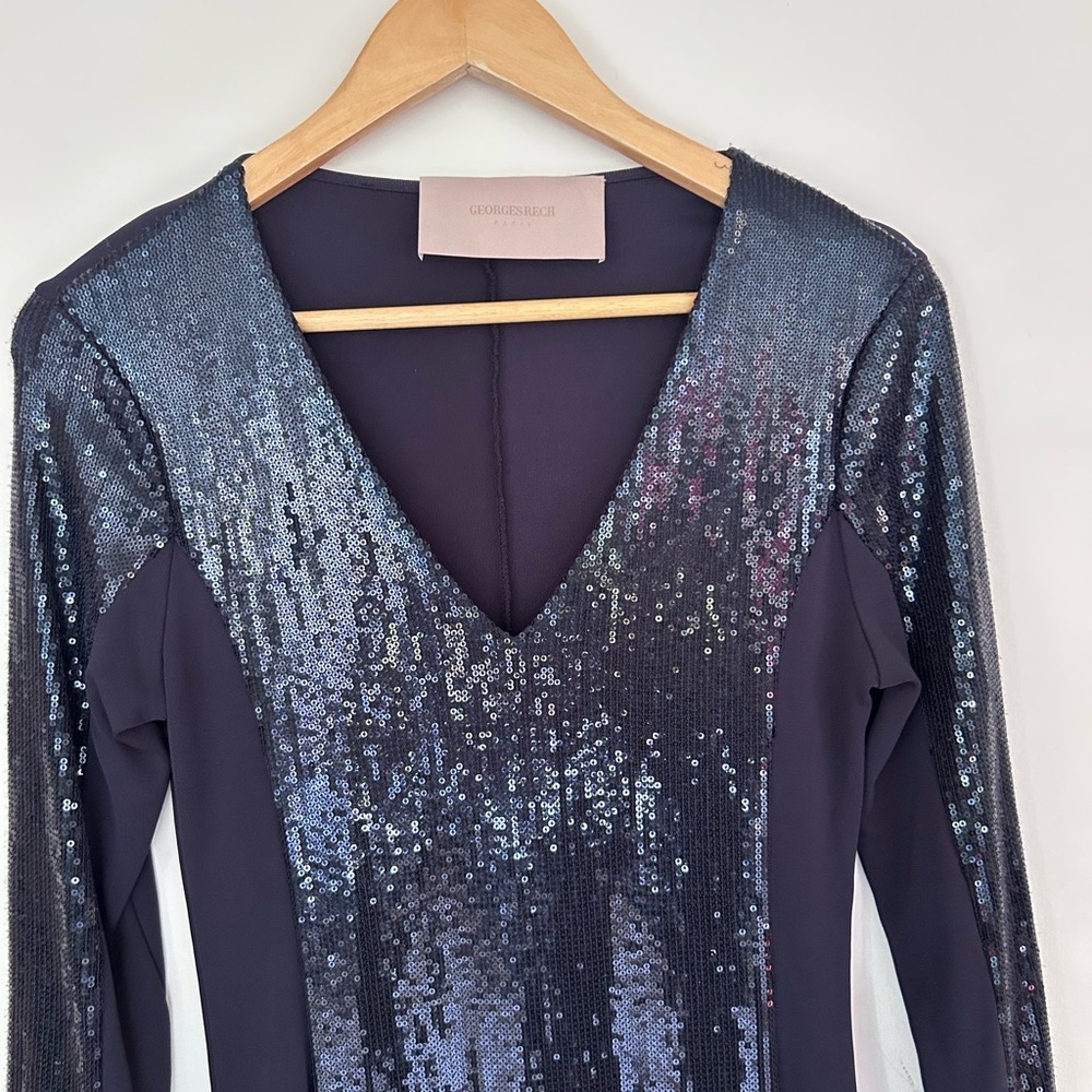 Georges Rech navy blue cocktail dress sequin embellishments vintage - Picture 3 of 8
